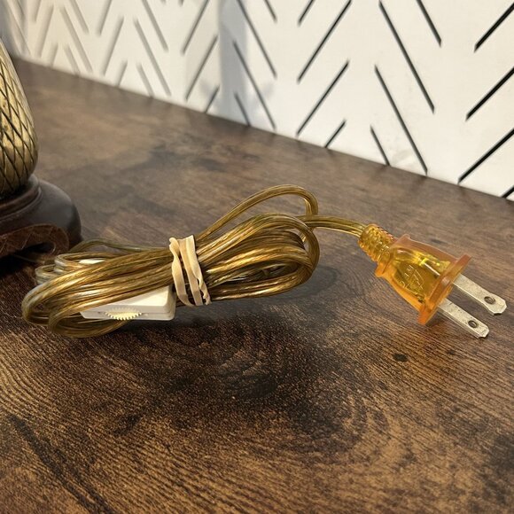 Vintage Brass Pineapple Lamp Wood Base Tropical Decor 10” Table Light - No Shade - Picture 9 of 14